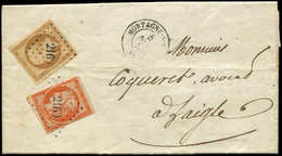 Let EMISSION DE 1849 5a   40c. Orange Vif Touché + N°9 10c. Bistre, Obl. PC 2169 Sur LAC, Càd T15 MORTAGNE-S-HUINE 8/11/ - 1849-1850 Ceres