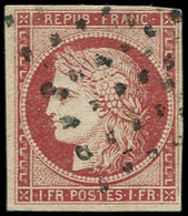 EMISSION DE 1849 6d    1f. Carmin CERISE, Obl. GROS POINTS, Jolie Nuance, TB, Certif. Calves - 1849-1850 Cérès