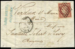 Let EMISSION DE 1849 6B    1f. Carmin Brun, Obl. GRILLE S. LAC, Càd T15 BAR Le DUC 6/4/51, Arr. VERDUN 6/4, Très Belle N - 1849-1850 Ceres