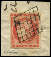 EMISSION DE 1849 7a    1f. VERMILLON VIF, Oblitéré GRILLE Sur Fragment, TTB - 1849-1850 Cérès