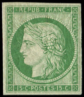 * EMISSION DE 1849 R2e  15c. Vert Clair, REIMPRESSION, Inf. Ch., TB - 1849-1850 Cérès