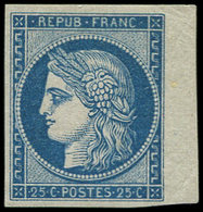 * EMISSION DE 1849 R4d  25c. Bleu, REIMPRESSION, Petit Bdf, Infime Point Clair, Sinon TB - 1849-1850 Ceres
