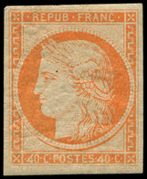 * EMISSION DE 1849 R5h  40c. Orange, REIMPRESSION Avec 4 RETOUCHES, RR Et TTB, Certif. Calves - 1849-1850 Ceres