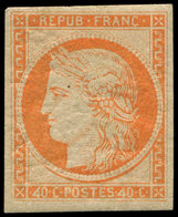 * EMISSION DE 1849 R5h  40c. Orange, REIMPRESSION Avec 4 RETOUCHES, RR Et TTB, Certif. Calves - 1849-1850 Cérès