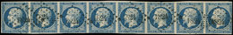 PRESIDENCE 10   25c. Bleu, BANDE De 8, Dernier Ex. Touché, 2 Autres à Peine Effl., Obl. PC 1824, RR Et TB - 1852 Luigi-Napoleone