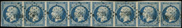 PRESIDENCE 10   25c. Bleu, BANDE De 8, Dernier Ex. Touché, 2 Autres à Peine Effl., Obl. PC 1824, RR Et TB - 1852 Luis-Napoléon