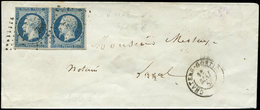 Let PRESIDENCE 10   25c. Bleu, PAIRE Obl. PC 768 S. Env., Càd T15 CHATEAU-GONTIER 11/5/( ), TB - 1852 Louis-Napoleon