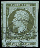 EMPIRE NON DENTELE 11    1c. Olive, Oblitéré Càd T15 CAEN, Marges énormes Avec Des Voisins, Superbe - 1853-1860 Napoleon III