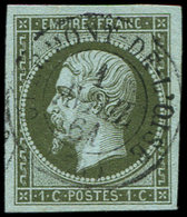 EMPIRE NON DENTELE 11    1c. Olive, Obl. Càd T15 CLERMONT De L'OISE 1/4/61, Frappe Superbe - 1853-1860 Napoleon III