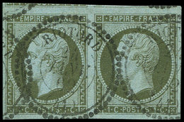 EMPIRE NON DENTELE 11    1c. Olive, PAIRE Obl. Càd T22 RIOTARD 24/1/62, Un Ex. Grain Dans Le Papier Et Infime Pelurage, - 1853-1860 Napoleon III