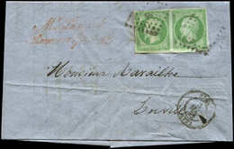 Let EMPIRE NON DENTELE 12    5c. Vert, PAIRE Obl. PC 44 S. LAC, Càd T15 ALBI 3/5/62, TB - 1853-1860 Napoleon III