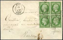 Let EMPIRE NON DENTELE 12    5c. Vert, BLOC De 4 Obl. PC 1824 S. Env., Verso Partiel, Càd T15 MACON 11/9/60, TTB - 1853-1860 Napoléon III.