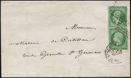 Let EMPIRE NON DENTELE 12    5c. Vert (2) Obl. Los. (J) Et Càd Diston 12/9/58 S. Faire-part, TB - 1853-1860 Napoléon III.