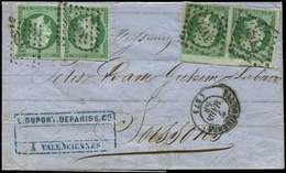 Let EMPIRE NON DENTELE 12b   5c. Vert FONCE, 2 PAIRES Obl. PC 3472 S. LAC, Càd T15 VALENCIENNES 7/3/58, TB - 1853-1860 Napoleone III