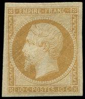 * EMPIRE NON DENTELE 13A  10c. Bistre, T I, Belles Marges, TB - 1853-1860 Napoleon III