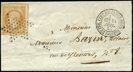 Let EMPIRE NON DENTELE 13A  10c. Bistre, T I, Obl. ETOILE S. Petite LSC, Càd LETTRE AFFie DE PARIS POUR PARIS 11/7/55, T - 1853-1860 Napoleon III