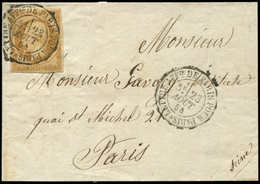 Let EMPIRE NON DENTELE 13A  10c. Bistre, T I, Obl. Càd LETTRE AFFie DE PARIS POUR PARIS 23/8/54, Répété à Côté, TTB - 1853-1860 Napoléon III