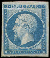 ** EMPIRE NON DENTELE 14B  20c. Bleu, T II, Gomme D'origine Intacte Lég. Jaunie, TB - 1853-1860 Napoléon III