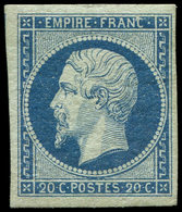 * EMPIRE NON DENTELE 14Ad 20c. Bleu Sur VERT, T I, Timbre D'une Grande Fraîcheur Et RR En Neuf, TTB - 1853-1860 Napoléon III.