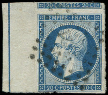 EMPIRE NON DENTELE L14Ai 20c. Bleu, Bdf Avec FILET D'ENCADREMENT, Obl. PC, Filet Coupé En Un Point, Sinon TB - 1853-1860 Napoleone III