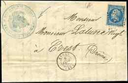 Let EMPIRE NON DENTELE 14A  20c. Bleu, T I, Obl. PC 2312 S. LAC, Càd T15 NYONS 8/2/60 Et Grand Cachet Bleu Illustré Ecol - 1853-1860 Napoleone III