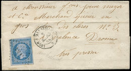 Let EMPIRE NON DENTELE 14Ae 20c. Bleu Sur Lilas, T I, Obl. Amb. LM1° Sur LSC, Càd LYON A MARSEILLE 1° 3/3/58, TB, Cote M - 1853-1860 Napoleone III