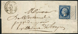 Let EMPIRE NON DENTELE L14Ai 20c. Bleu Foncé, Bdf Avec FILET D'ENCADREMENT, Obl. PC 1867 S. LAC, Càd T15 MARCILLAC D'AVE - 1853-1860 Napoleone III