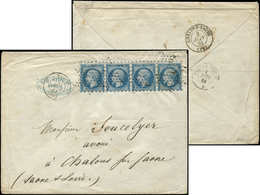 Let EMPIRE NON DENTELE 14B  20c. Bleu, T II, BANDE De 4 PIQUAGE SUSSE, Obl. Etoile S. Env., Càd PARIS 1/6/61, TB - 1853-1860 Napoléon III.