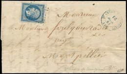 Let EMPIRE NON DENTELE 14B  20c. Bleu, T II, Obl. PC 2981 S. LAC, Càd T15 St ANDRE-DE-SANGONIS 16/11/61, Le Tout En BLEU - 1853-1860 Napoleone III