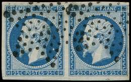 EMPIRE NON DENTELE 15   25c. Bleu, PAIRE Oblitérée Etoile, TTB. C - 1853-1860 Napoleone III