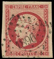 EMPIRE NON DENTELE 17Ad 80c. VERMILLONNE, Oblitéré PC 1896, Grandes Marges, TTB/Superbe - 1853-1860 Napoleone III