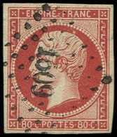 EMPIRE NON DENTELE 17Ad 80c. VERMILLONNE, Obl. PC 1509, Fente Et Clair, Aspect TB - 1853-1860 Napoleone III