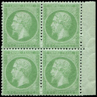 ** EMPIRE DENTELE 20    5c. Vert, BLOC De 4 Bdf, 1 Ex. *, Excellent Centrage, TTB - 1862 Napoleone III