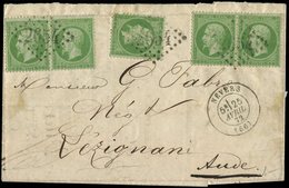 Let EMPIRE DENTELE 20    5c. Vert, 2 PAIRES + 1 Ex. Obl. GC 2654 S. LAC, Càd T17 NEVERS 25/4/72, TB - 1862 Napoleon III