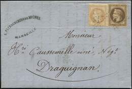 Let EMPIRE LAURE 28B Et 30, 10c. Et 30c. Obl. GC 2240 S. LAC De Marseille, Càd 2/69, Bon Affrt, TB - 1863-1870 Napoleon III With Laurels