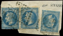 EMPIRE LAURE 29Bb 20c. Bleu, T II, "A LA CORNE" Défectueux Tenant à Normal + Un Ex. Obl. S. Fragt, B/TB. C - 1863-1870 Napoleon III With Laurels