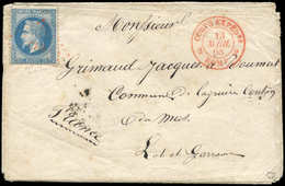 Let EMPIRE LAURE 29A  20c. Bleu, T I, Obl. Los. CER S. Env., Càd CORPS EXPEDre 2 ROME 2 13/4/68, Le Tout En ROUGE, Super - 1863-1870 Napoleon III With Laurels