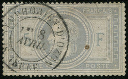 EMPIRE LAURE 33    5f. Violet-gris, Obl. Càd T18 ST SYMPHORIEN-D'OZON 8/4/( ), Petite Fente, Frappe TB/TTB - 1863-1870 Napoleon III With Laurels