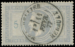 EMPIRE LAURE 33A   5f. Violet-gris, 5 Et F En Bleu, Obl. Càd T18 MONTPELLIER 11/2/77, TTB - 1863-1870 Napoleon III With Laurels