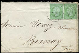 Let EMPIRE LAURE 35    5c. Vert Pâle Sur Bleu, PAIRE Obl. Càd T17 8/1/72 S. Env., TB. C - 1863-1870 Napoleon III With Laurels