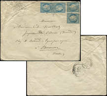 Let SIEGE DE PARIS T37c 20c. Bleu, TETE-BECHE + 2 Ex. Obl. Etoile 1 S. Env. Un Peu Froissée, Càd Pl. De La Bourse 13/6/7 - 1870 Assedio Di Parigi