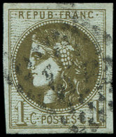 EMISSION DE BORDEAUX 39Cc  1c. Olive Bronze, R III, Obl. GC, TB - 1870 Bordeaux Printing