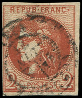 EMISSION DE BORDEAUX 40Bf  2c. Rouge BRIQUE FONCE, R II, Obl. Càd, TB. C - 1870 Bordeaux Printing