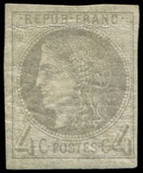 * EMISSION DE BORDEAUX 41A   4c. Gris, R I, Pos. 9, Fort Pli, Aspect TB, Certif. Scheller - 1870 Bordeaux Printing