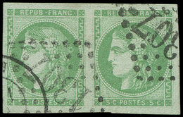 EMISSION DE BORDEAUX 42B   5c. Vert-jaune, R II, PAIRE, Grandes Marges, Un Ex. ANNEAU LUNE, Obl. GC 1307 Et Càd (sur Un - 1870 Emissione Di Bordeaux