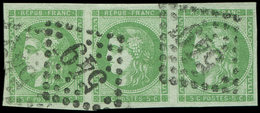 EMISSION DE BORDEAUX 42B   5c. Vert-jaune, R II, 3ème état, BANDE De 3 Obl. GC 549, TTB - 1870 Bordeaux Printing