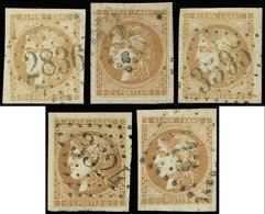EMISSION DE BORDEAUX 43A  10c. Bistre, R I, 5 Ex. Obl., Exemplaires Choisis, TB/TTB - 1870 Bordeaux Printing
