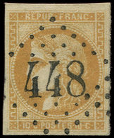 EMISSION DE BORDEAUX 43B  10c. Bistre-jaune, R II, Oblitéré GC 448, Frappe Superbe - 1870 Bordeaux Printing