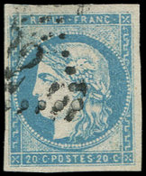 EMISSION DE BORDEAUX 44Ac 20c. Bleu Clair, T I, R I, Obl. GC, TB. C - 1870 Bordeaux Printing