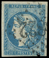EMISSION DE BORDEAUX 44B  20c. Bleu, T I, R II, Obl. GC, TB. Br - 1870 Bordeaux Printing